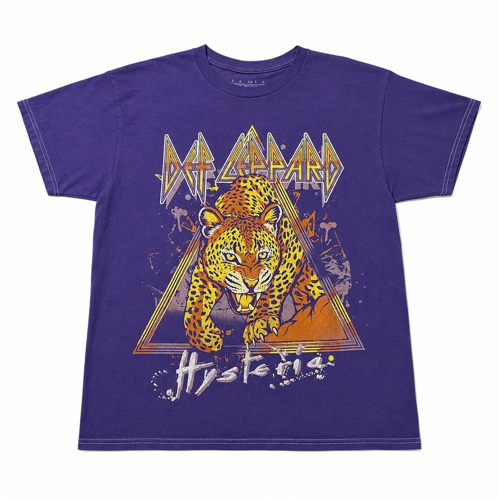 Def Leppard Hysteria Graphic T-Shirt Purple Short Sleeve Band Tee Mens Large